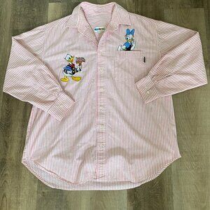 Vintage Too Cute 90’s Disney Pink Striped Button Up Donald Duck Daisey Duck